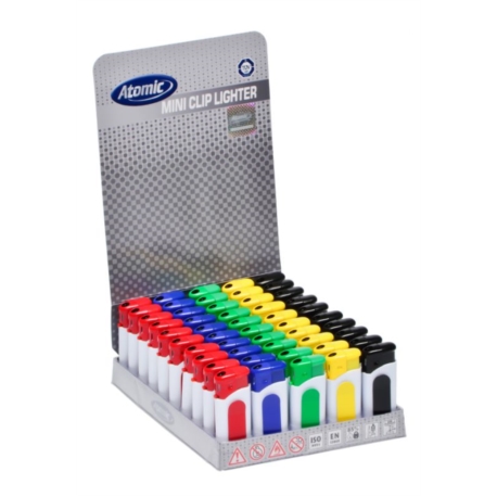 BRIQUET ATOMIC MINI AVEC CLIP BLANC COLORIS ASSORTIS 50/1000