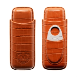 Etui pour 2 cigares Myon cuir camel avec coupe cigare 5/50