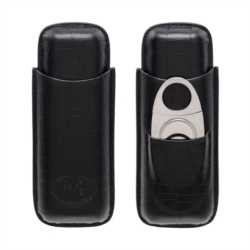 Etui pour 2 cigares Myon cuir noir avec coupe cigare 5/50