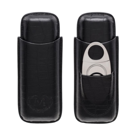 Etui pour 2 cigares Myon cuir noir avec coupe cigare 5/50