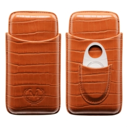 Etui pour 3 cigares Myon cuir camel avec coupe cigare 5/50