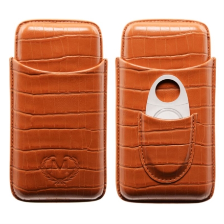 Etui pour 3 cigares Myon cuir camel avec coupe cigare 5/50