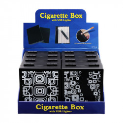 Etui à cigarettes plastique noir et blanc + briquet recharg USB 8/160