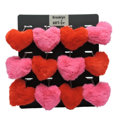 Porte clés Pompons en forme de coeur rouge et rose 12/240