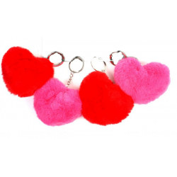 Porte clés Pompons en forme de coeur rouge et rose 12/240