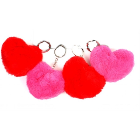 Porte clés Pompons en forme de coeur rouge et rose 12/240