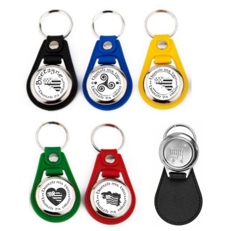 Porte-clés en métal et PVC avec jeton caddie Bretagne Logos