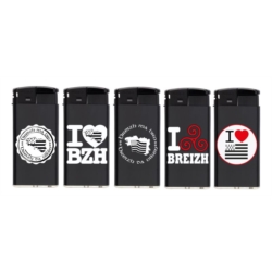 Briquet Atomic large plastique noir et blanc décors Bretagne logos