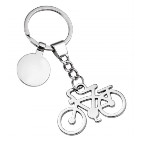 Porte-clés métal chromé vélo avec jeton 100x35x7 mm