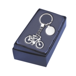 Porte-clés métal chromé vélo avec jeton 100x35x7 mm