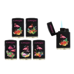 Briquet Atomic jet flamme gomme noire décors Flamant rose Camargue