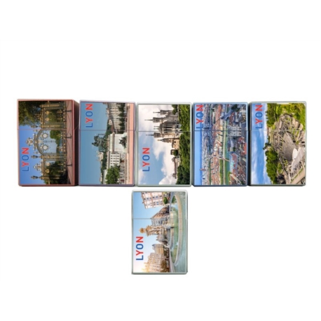 Boite étui paquet 20 cig 85mm plastique métallisé décors Lyon 12/240
