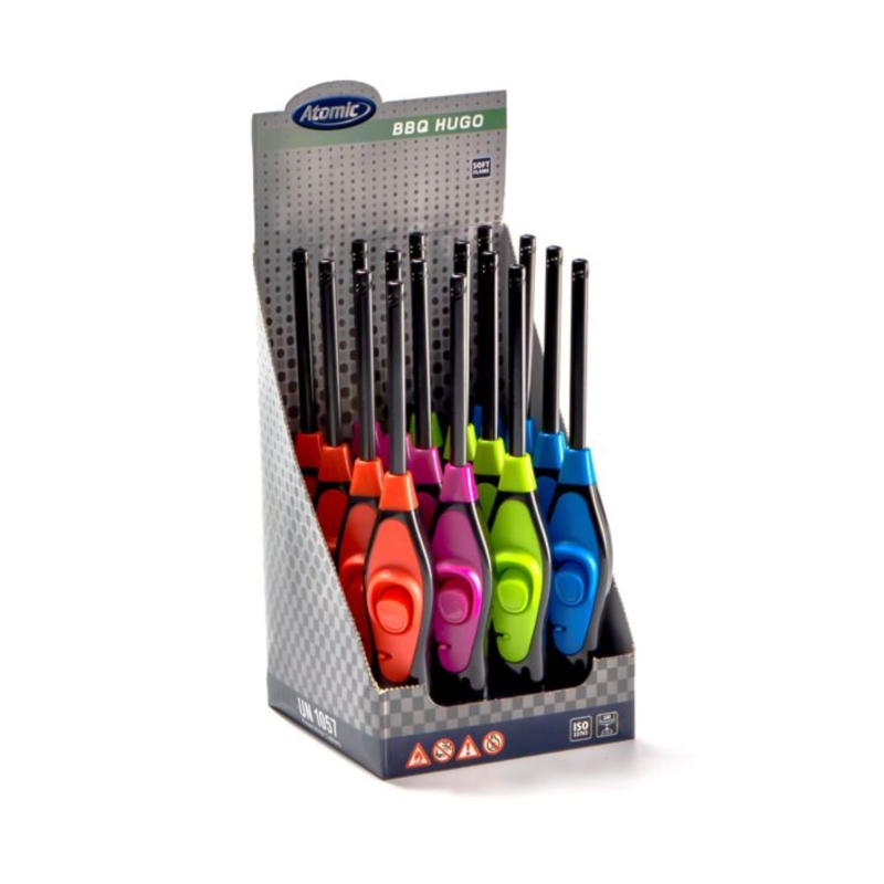 BRIQUET ALLUME TOUT A GAZ PIEZO HUGO NOIR/COULEURS ASSORTIES 16/192*