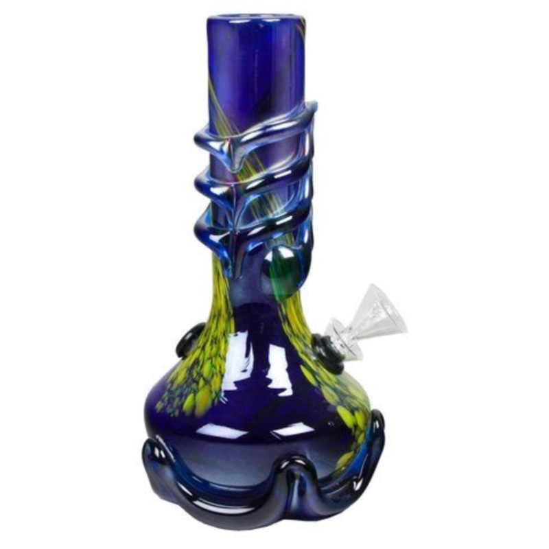 PIPE A TABAC EN VERRE 21 CM DECOR MARBRE RELIEF BLEU FONCE/JAUNE 1/12