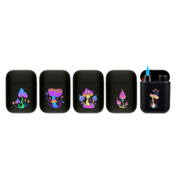Briquet Atomic Jet Pod jet flamme noir rubber décors Champignons