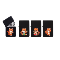 Briquet Atomic essence métal noir décors Pandas roux