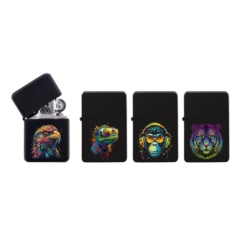 Briquet Atomic essence métal noir décors Animaux laser