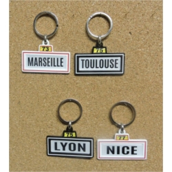 Porte clés métal Plaque de ville avec doming personnalisable