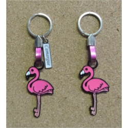 Porte-clés forme Flamant rose émaillé avec doming personnalisable