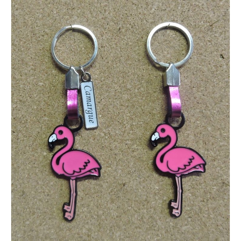 Porte-clés forme Flamant rose émaillé avec doming personnalisable
