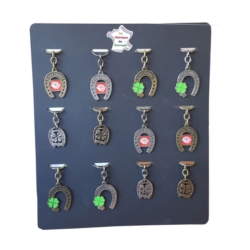 Porte-clés bronze et silver veilli Trèfle vert émaillé