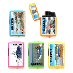 Briquet jetflamme gomme coloris néons décors Bretagne paysages