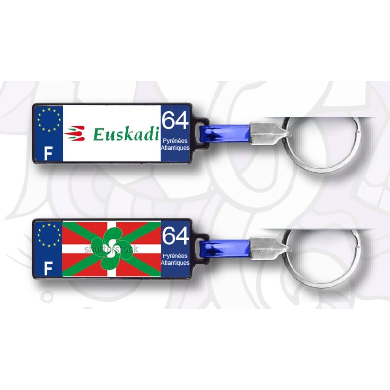 Porte clés plaque immatriculation avec doming Pays basque