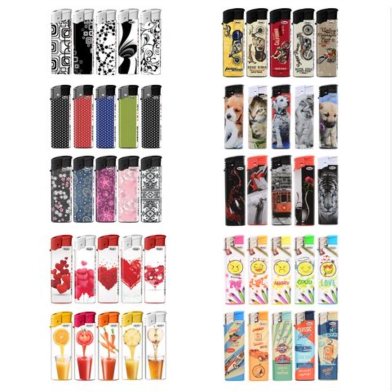 Lot de 500 briquets Atomic piezo plastique decors assortis 50/500