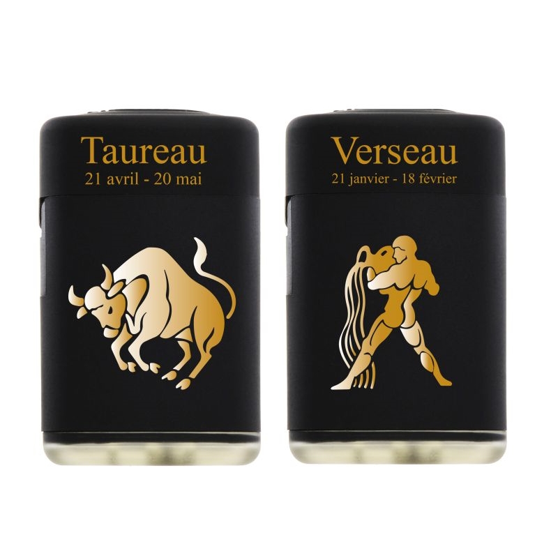 Briquet Atomic jet flamme gomme noir décors Signes du Zodiaque 25/500