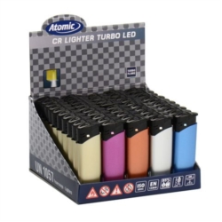 Briquet Atomic turbo avec lampe led metallises assortis 50/1000