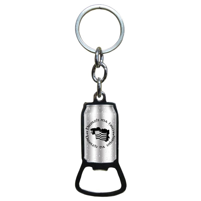 Porte-clés en métal ouvre bouteille forme canette décors Bretagne