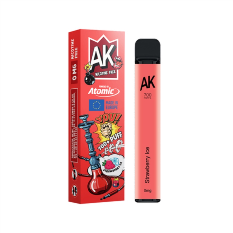 E-Shisha jetable zéro nicotine 500 bouffées parfum Fraise glacé10/600