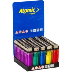 Briquet Atomic pierre jetable 5 coloris transparents assortis 50/1000