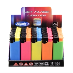 Briquet Atomic jet flamme rechargeable neon rubber assortis 25/600