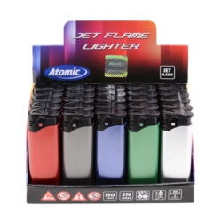 Briquet Atomic jet flamme rechargeable metallises assortis 25/600