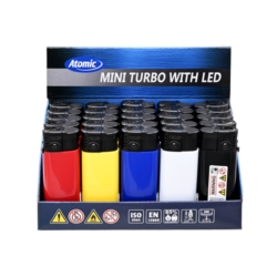 Briquet Atomic mini turbo + Lampe LED opaques assorties 25/500