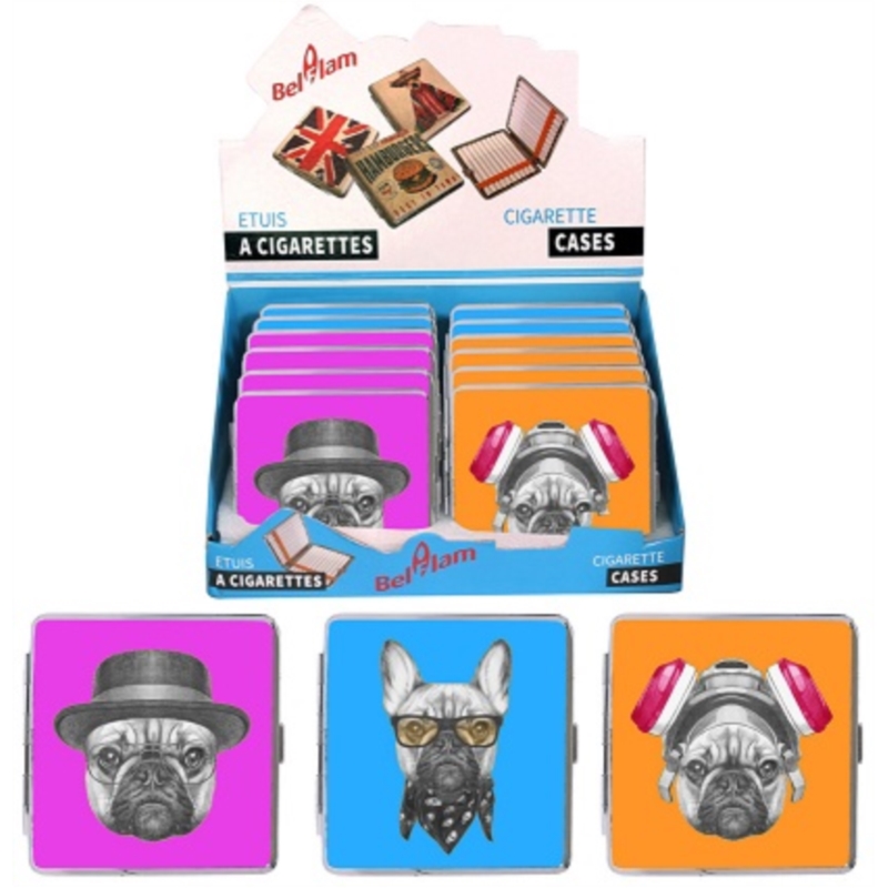 Etui pour 20 cigarettes 85 mm métal décors Bulldogs 12/144*