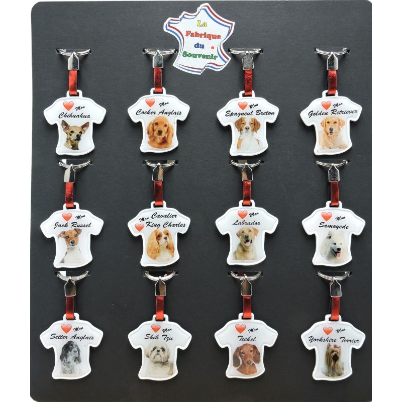 Porte clés métal forme Tee shirt décors J'aime mon chien 24/480