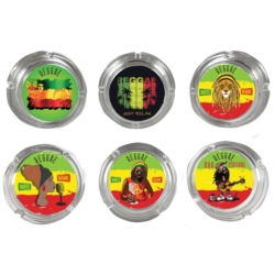 Cendrier en verre transparent diam 10.5 cm décors rasta reggae 6/72