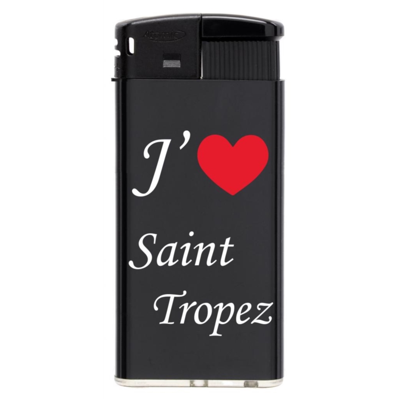 Briquet Atomic plat piézo plastique noir J'aime ST TROPEZ