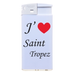 Briquet Atomic plat piézo plastique blanc J'aime ST TROPEZ