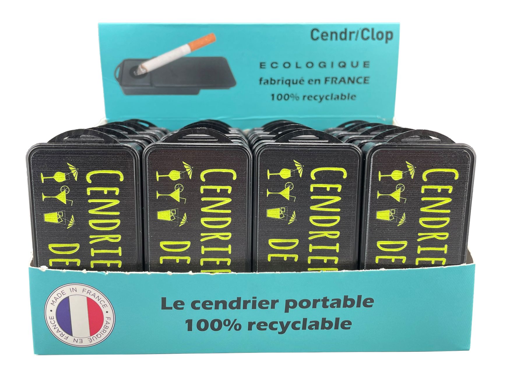  Cendriclop le cendrier portable 100% recyclable décors Plage Jaune Fluo