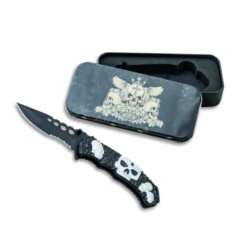 Coffret couteau tête de mort lame 9 cm