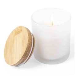Bougie aromatique arôme vanille en verre avec bouchon en bambou Ø7cm 