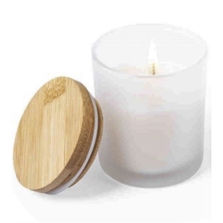 Bougie aromatique arôme vanille en verre avec bouchon en bambou Ø7cm 