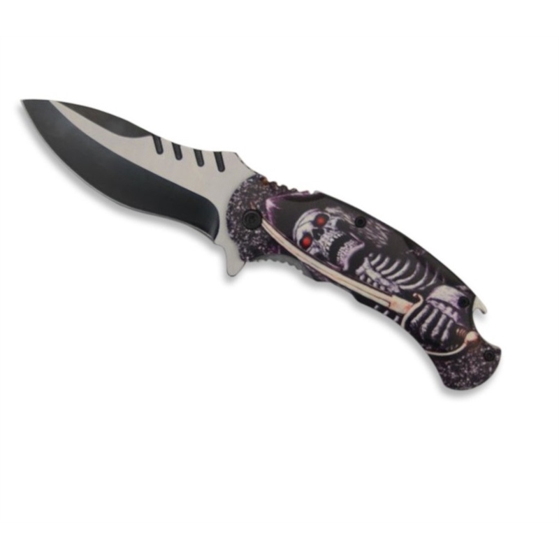 Couteau pliant lame 10 cm + décapsuleur Tête de mort Pirate
