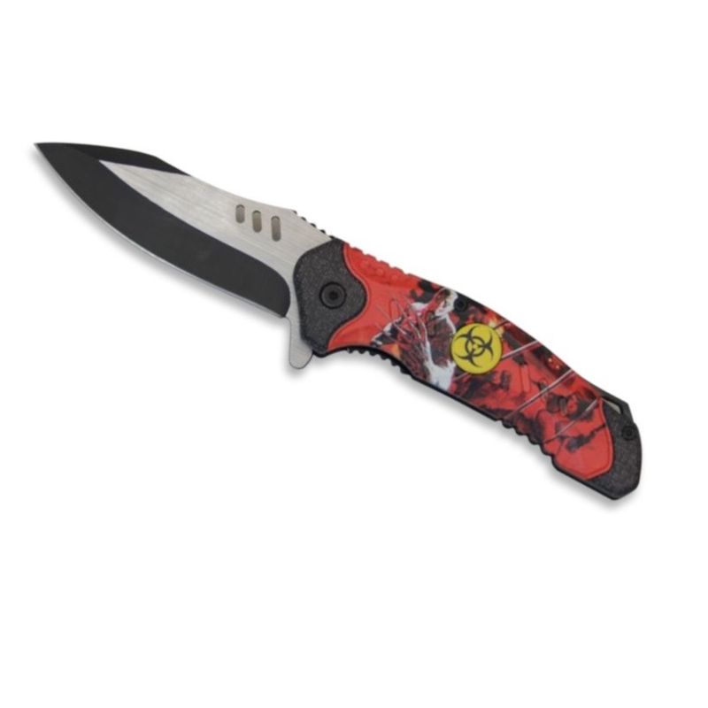 Couteau pliant lame 10 cm Virus zombie rouge 