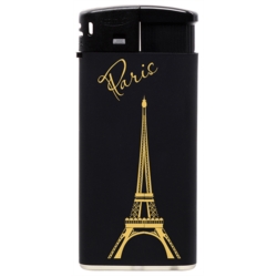 Briquet Atomic large électronique gomme noir décors Paris Tour Eiffel