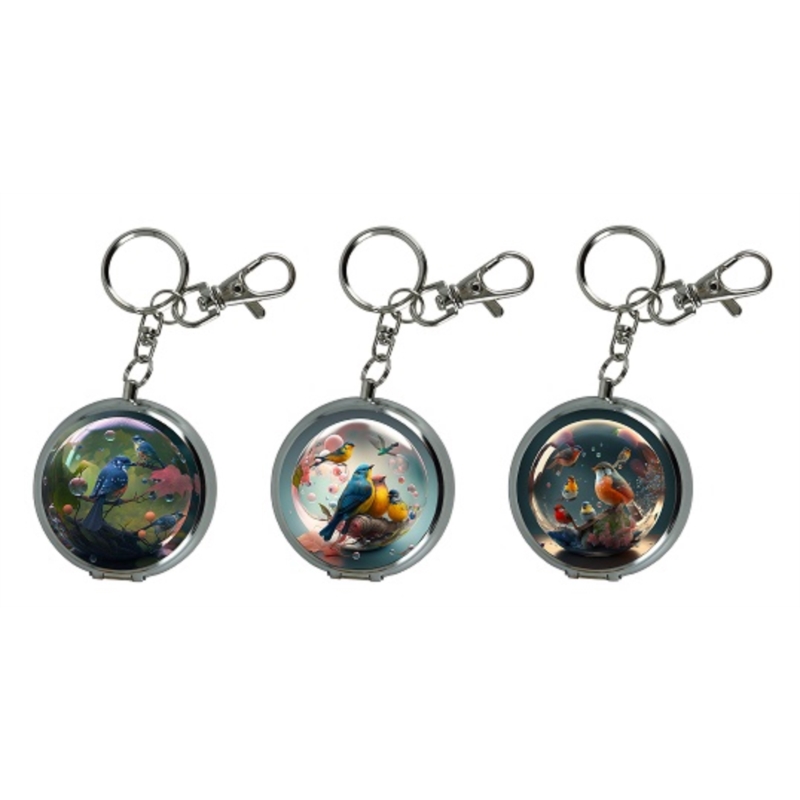 Cendrier de poche porte clés métal décor Oiseaux bulles 12/240