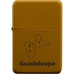 Briquet Atomic essence en métal coloris jaune Guadeloupe + carte